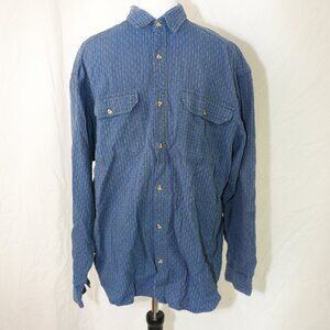 100% Cotton Zeppelin Mens XL Long Sleeve Button Down Western Blue Tan Two Pocket